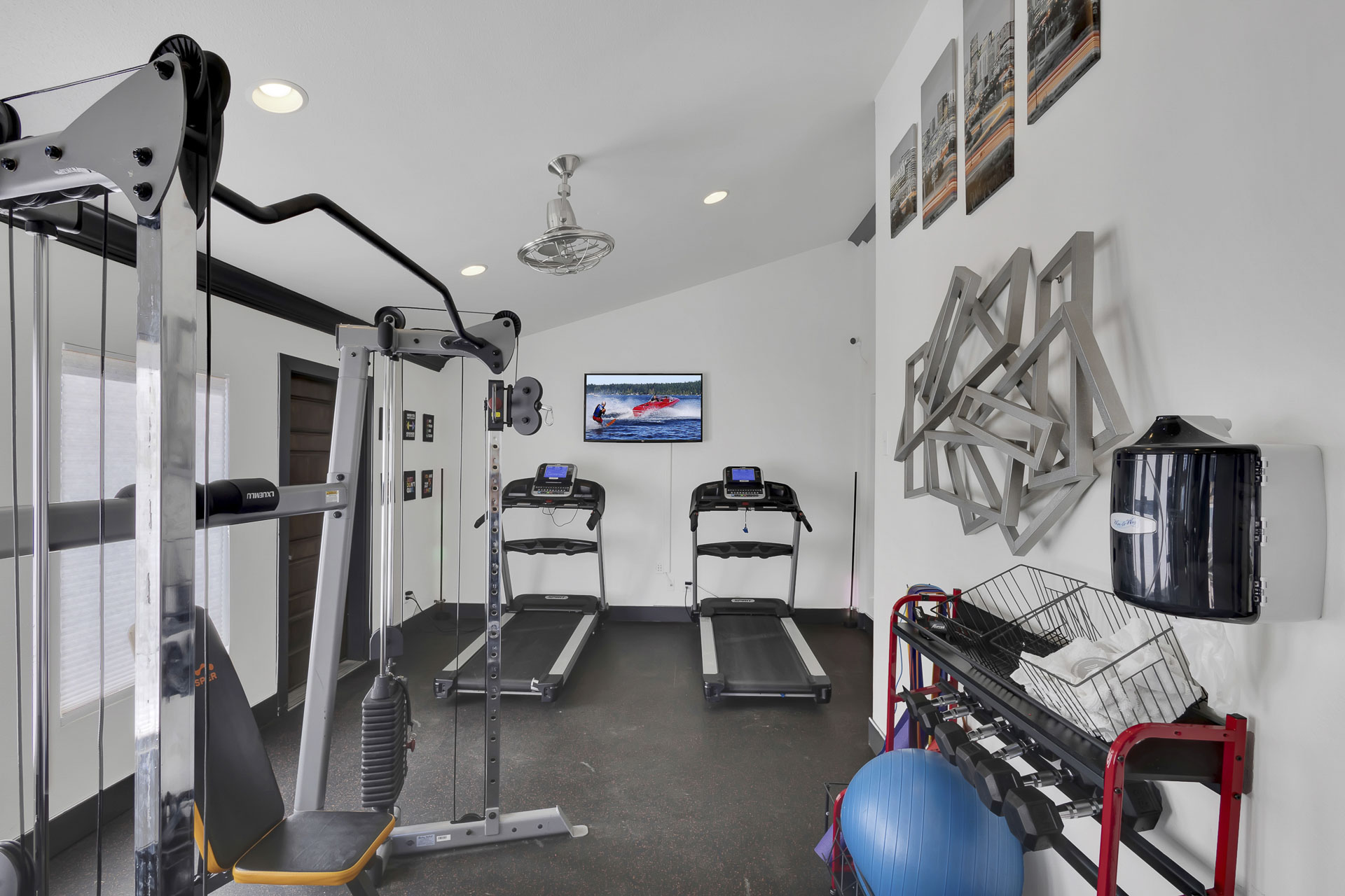 Fitness center with treadmills and weights