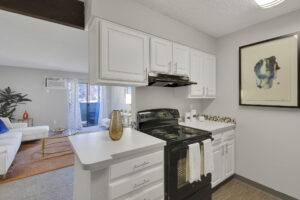 Kitchen looking into living room